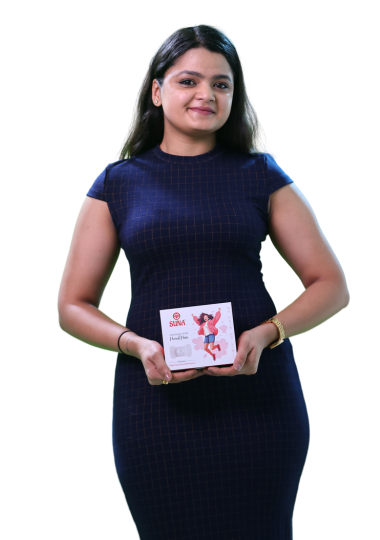 Woman holding Suna product